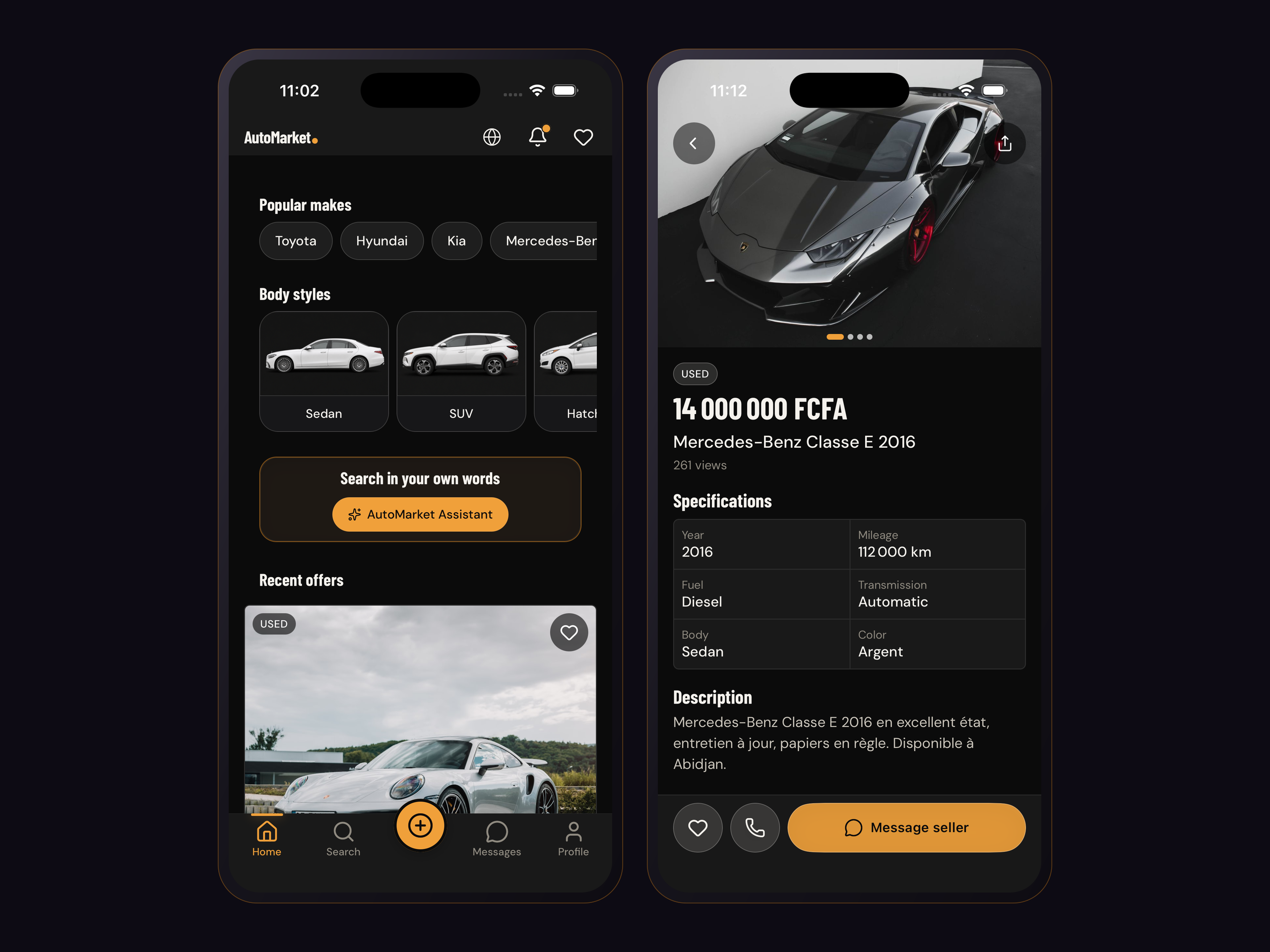 AutoMarket vehicle marketplace — iOS and Android app preview